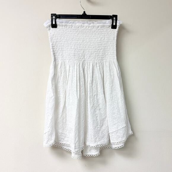 Poupette St Barth Claire Eyelet Bandeau Mini Dress Optic White Women's Size S - Picture 4 of 6